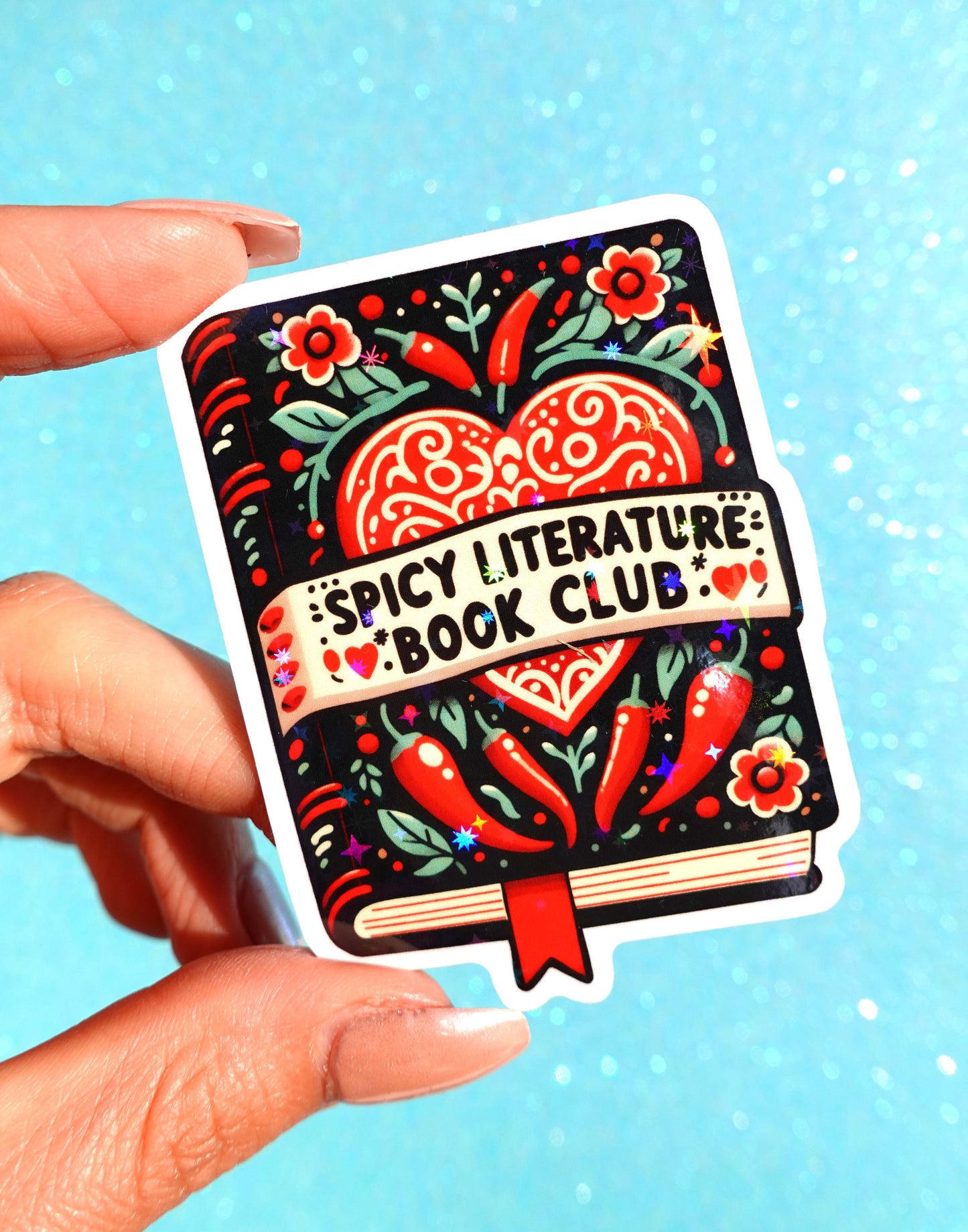 Spicy Literature Book Club Sticker – Funny Romance Reader Glitter Vinyl Sticker