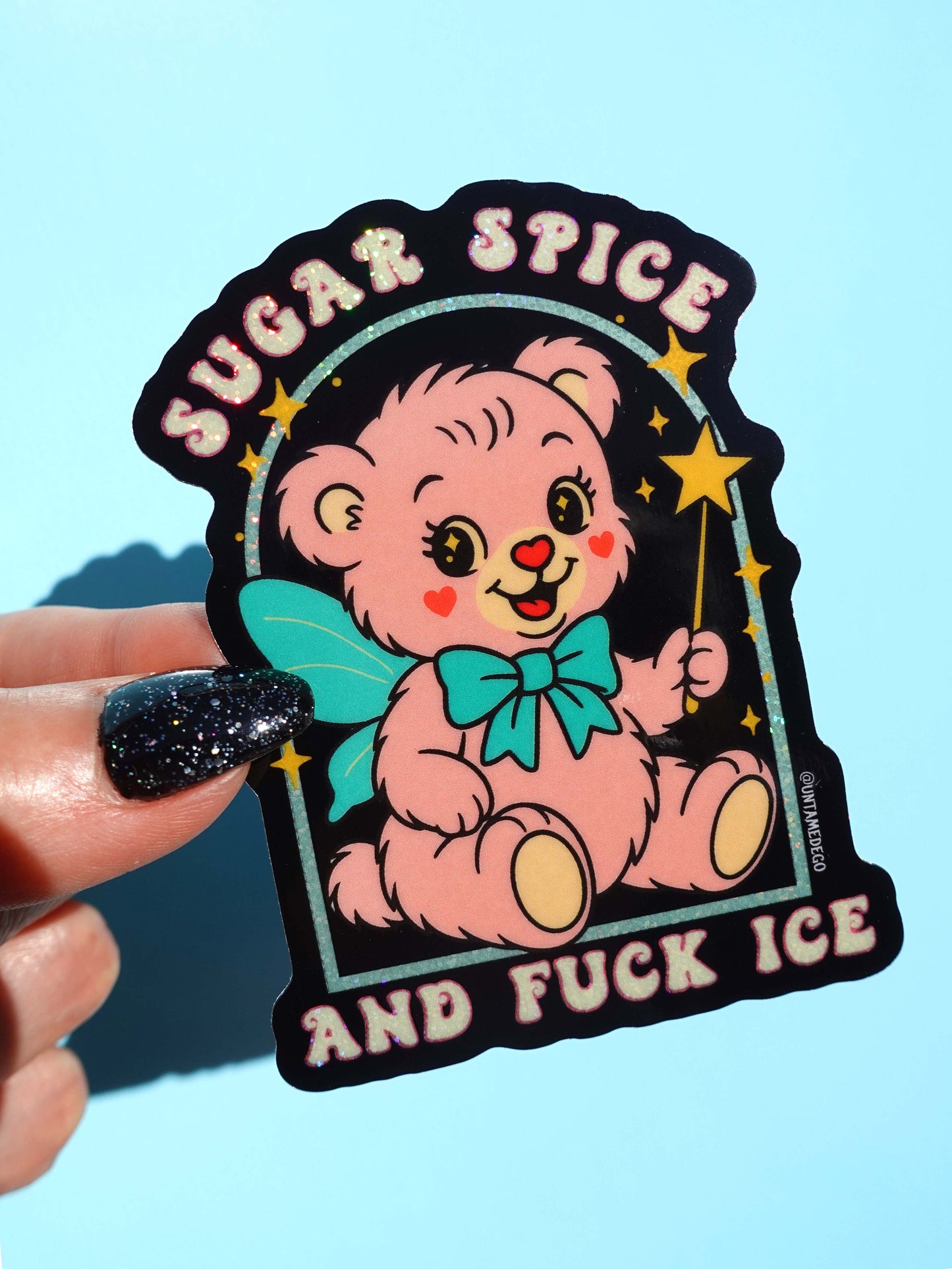 Sugar Spice and F*ck ICE Sticker – Retro Kawaii Bear Protest Vinyl Sticker – Anti-ICE Political Statement – Cute but Revolutionary Vinyl Sticker