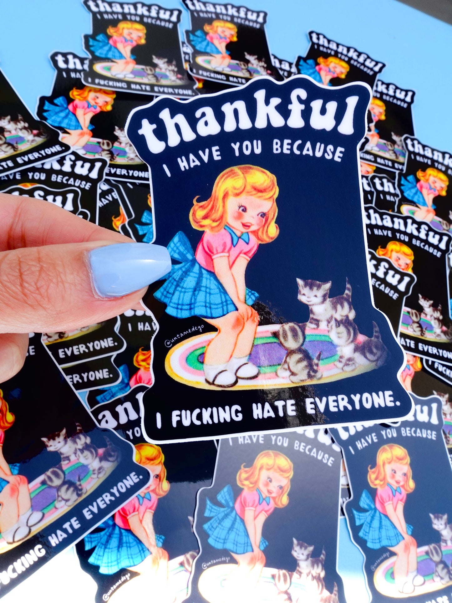 Funny Vinyl Sticker – Thankful I Have You – Cat Dark Humor Waterproof Decal