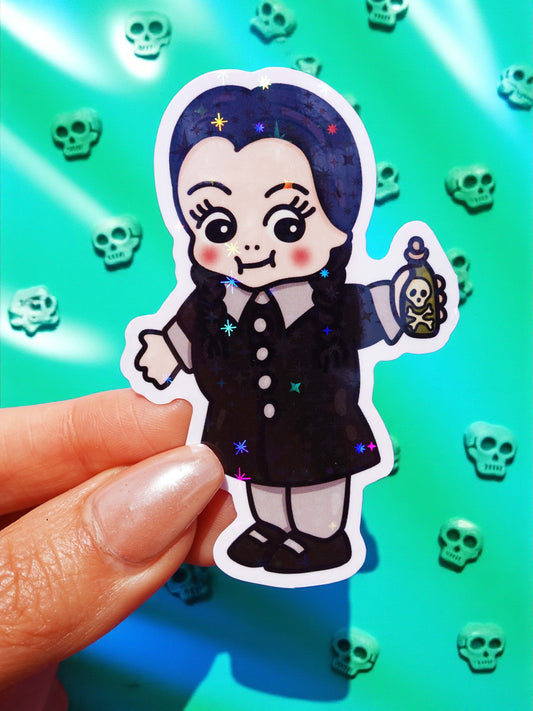 Wednesday Sticker – Creepy Cute Gothic Glitter Vinyl Decal